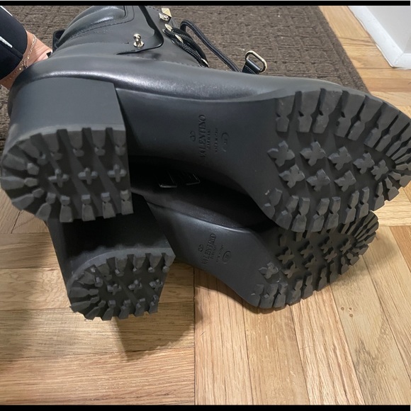 Valentino Black Leather Lace-Up Combat Boots - Picture 6 of 13